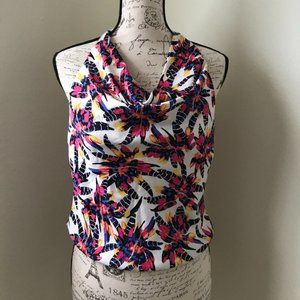 Diane Von Furstenburg Katinkee feather bright neon cowl halter top